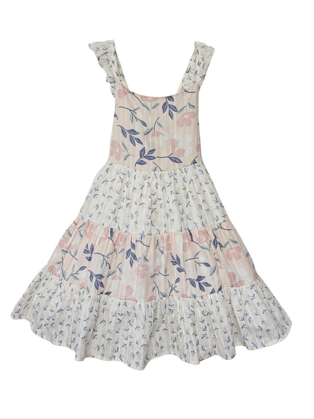 Catherine Malandrino Pastel Tiered Pink Floral Ruffle Straps Sun Dress Girls 7